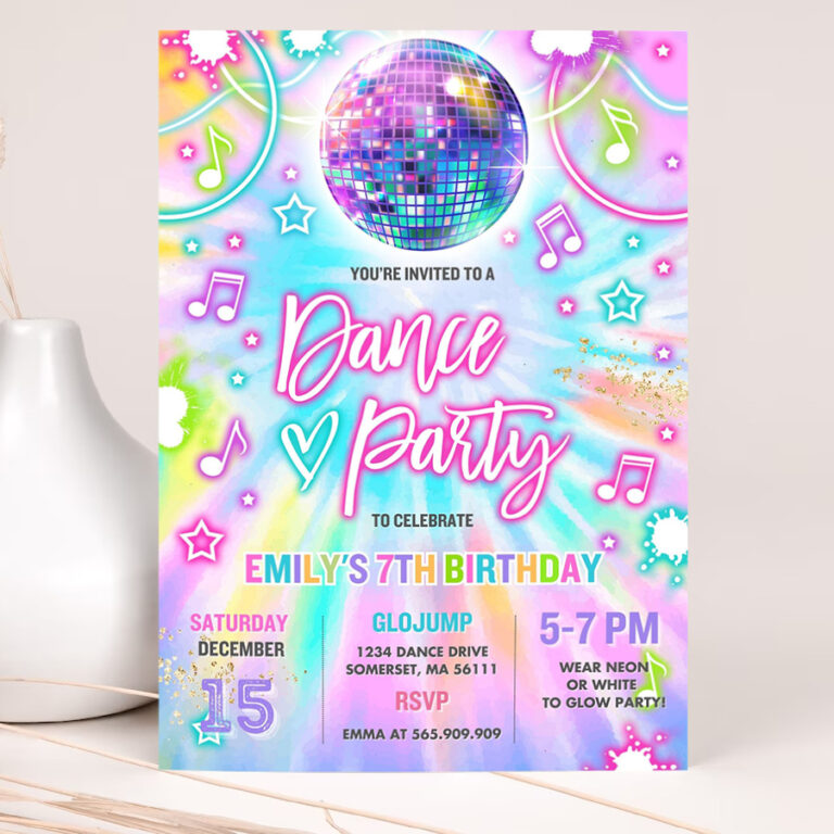 editable dance party invitation tie dye dance party invitation glow tie dye dance party neon glow disco dance party invite 2