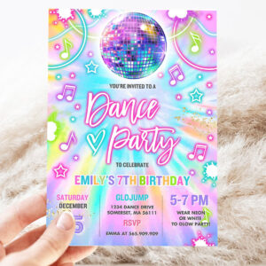 editable dance party invitation tie dye dance party invitation glow tie dye dance party neon glow disco dance party invite 3