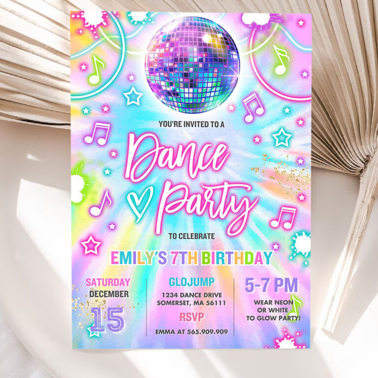 editable dance party invitation tie dye dance party invitation glow tie dye dance party neon glow disco dance party invite 5