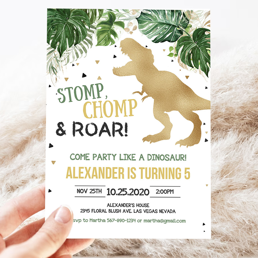 editable dinosaur birthday invitation gold dinosaur invites dino t rex birthday invitations digital printable template 3