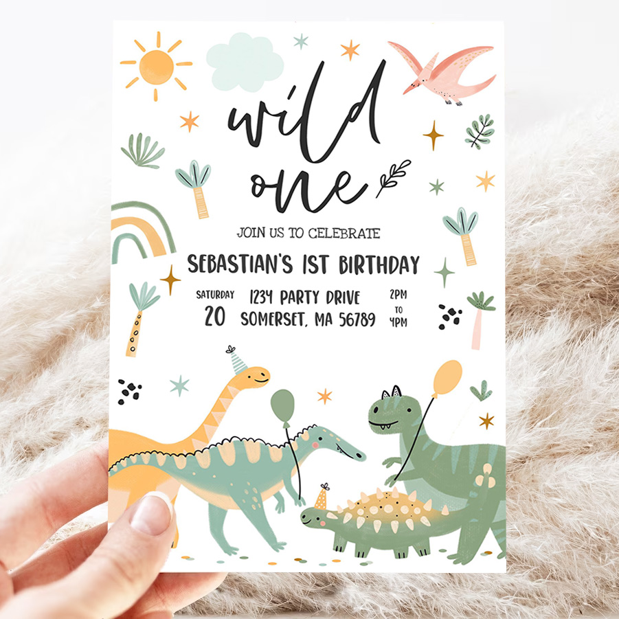 editable dinosaur birthday party invitation dinosaur wild one 1st birthday party invite jurassic t rex birthday party invitation 3