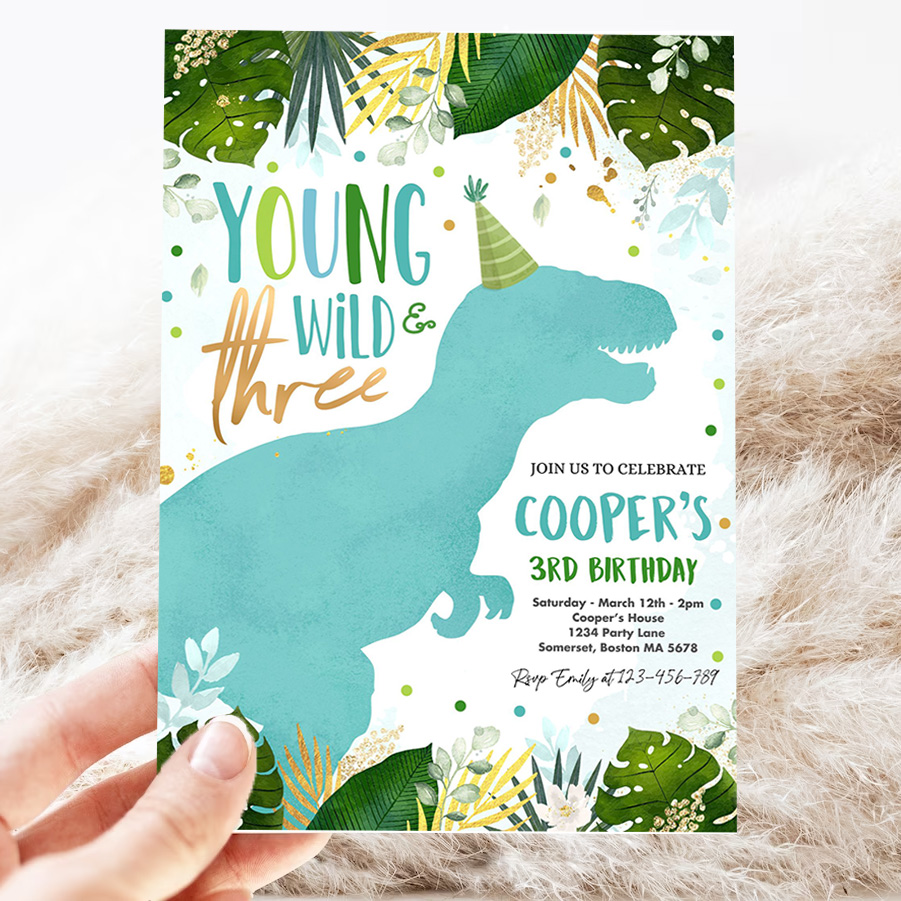 editable dinosaur young wild and three birthday invitation dinosaur wild three 3rd birthday t rex dino mite party 3