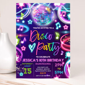 editable disco party invitation neon glow disco dance invitation neon glow disco party neon disco dance party 2