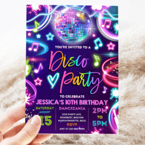 editable disco party invitation neon glow disco dance invitation neon glow disco party neon disco dance party 3