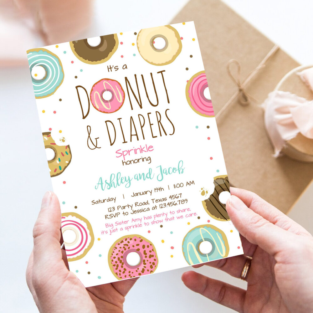 editable donut and diapers sprinkle invitation sprinkled with love coed shower pink girl digital download printable 7