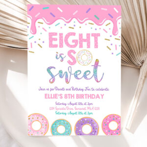 editable donut eight is sweet birthday invitation girl donut 8th birthday party pink donut birthday part 5