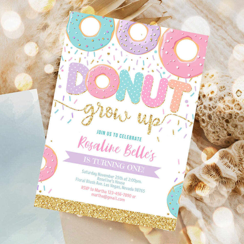 editable donut grow up birthday invitation donut grown up invite donut 1st birthday party invitations doughnut girl invite 1