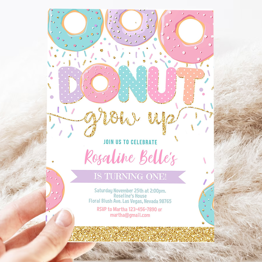 editable donut grow up birthday invitation donut grown up invite donut 1st birthday party invitations doughnut girl invite 3