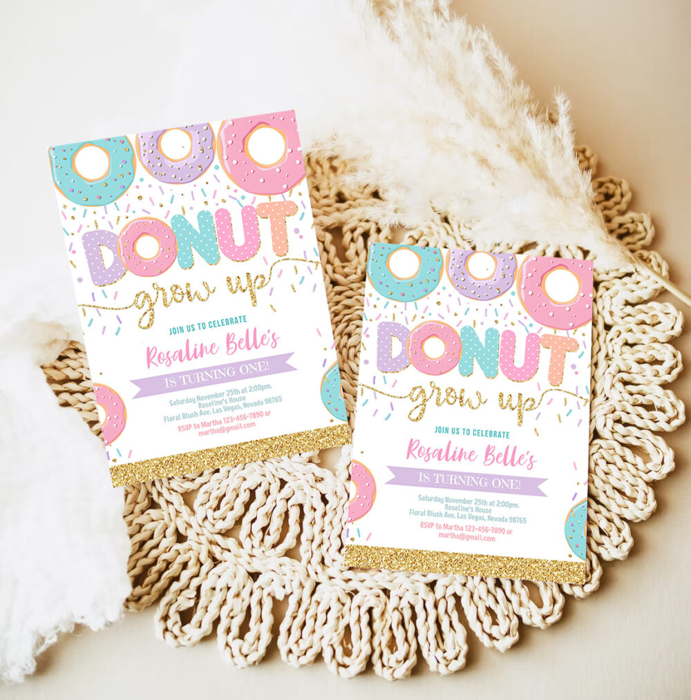 editable donut grow up birthday invitation donut grown up invite donut 1st birthday party invitations doughnut girl invite 7