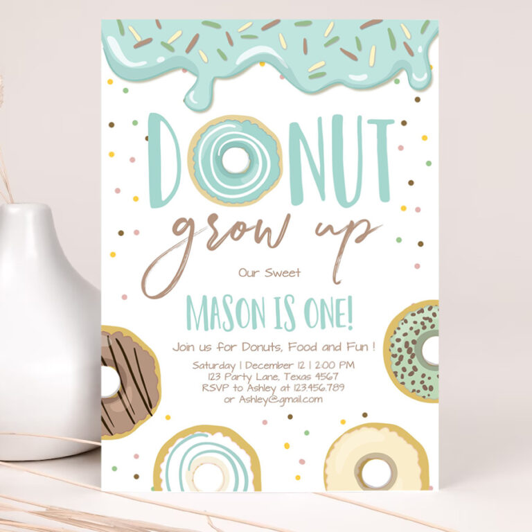 editable donut grow up birthday invitation first birthday party blue boy doughnut 1st pastel instant download printable template 2