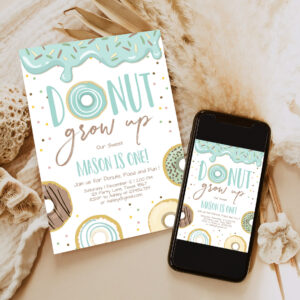 editable donut grow up birthday invitation first birthday party blue boy doughnut 1st pastel instant download printable template 5