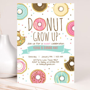 editable donut grow up birthday invitation first birthday party pink girl doughnut sweet digital download printable template 2