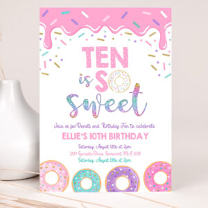 editable donut ten is sweet birthday invitation girl donut 10th birthday party pink donut birthday party 2