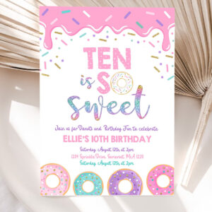 editable donut ten is sweet birthday invitation girl donut 10th birthday party pink donut birthday party 5