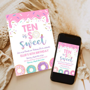 editable donut ten is sweet birthday invitation girl donut 10th birthday party pink donut birthday party 6