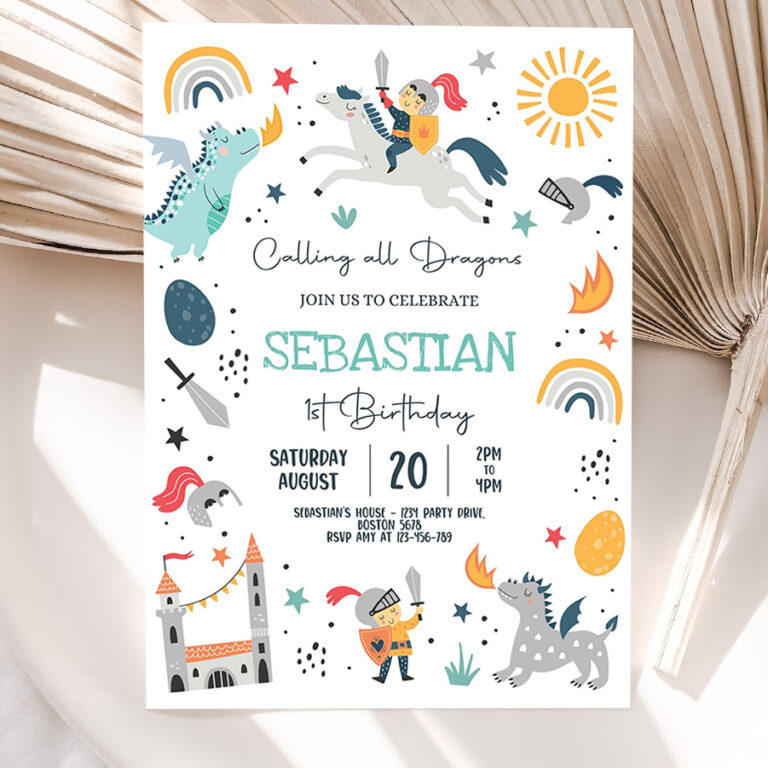 editable dragon birthday party invitation dragons and knights birthday mythical magical creatures birthday party 5