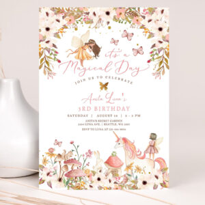 editable enchanted magical unicorn fairy birthday invitation garden forest animals floral fairy birthday invite 2