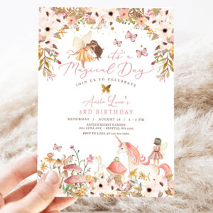 editable enchanted magical unicorn fairy birthday invitation garden forest animals floral fairy birthday invite 3