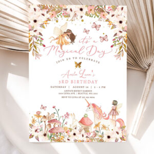 editable enchanted magical unicorn fairy birthday invitation garden forest animals floral fairy birthday invite 5