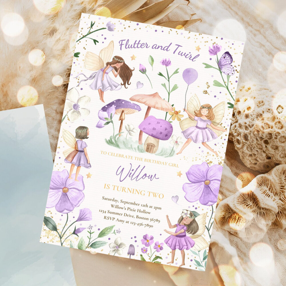 editable fairy birthday invitation whimsical enchanted pixie fairy party magical floral fairy princess party invitation decor 1