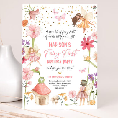 Fairy First Birthday Invitation Fairy Garden Birthday Fairy Forest Girl ...