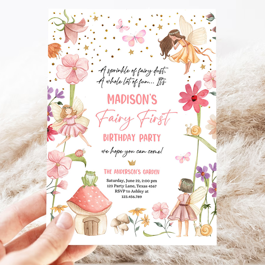 editable fairy first birthday invitation fairy garden birthday fairy forest girl 1st birthday magical party 3