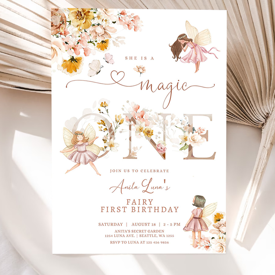 editable fairy magic one birthday invitation butterfly magical wildflower garden fairy fairy birthday invite 5
