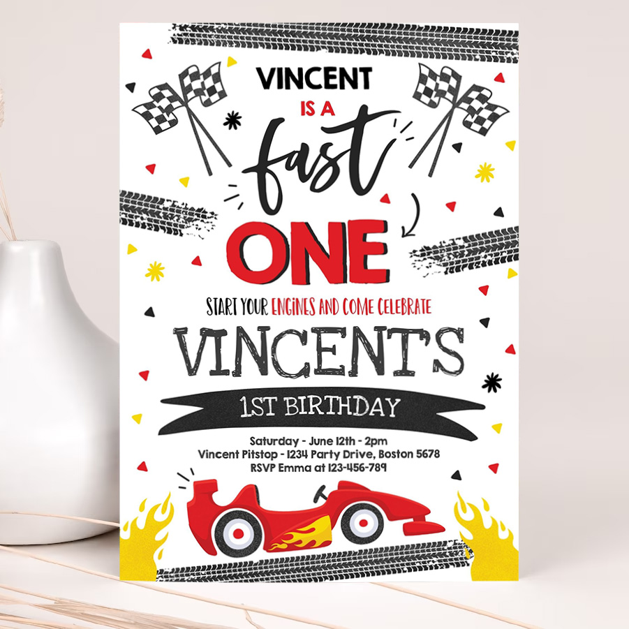 editable fast one 1st birthday invitation fast one boy race car 1st birthday party invite fast one red race car party 2
