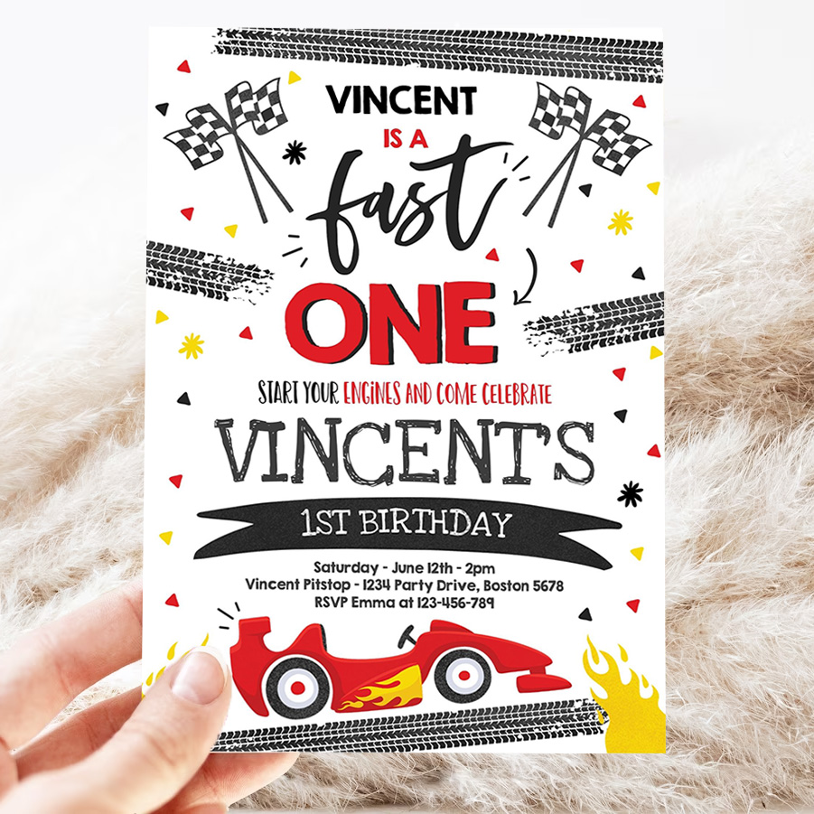 editable fast one 1st birthday invitation fast one boy race car 1st birthday party invite fast one red race car party 3