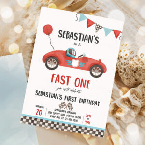 editable fast one race car 1st birthday invitation race car fast one birthday boy vintage red race car 1st birthday party invite 1
