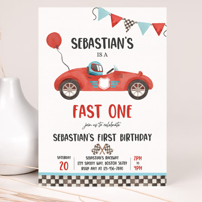 editable fast one race car 1st birthday invitation race car fast one birthday boy vintage red race car 1st birthday party invite 2