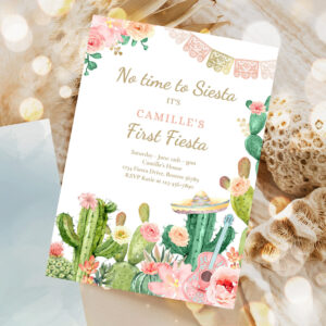 editable fiesta birthday party invitation no time to siesta lets fiesta 1st birthday watercolor cactus mexican party 1