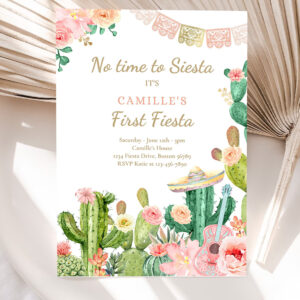 editable fiesta birthday party invitation no time to siesta lets fiesta 1st birthday watercolor cactus mexican party 5