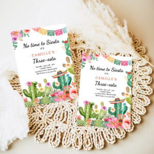 editable fiesta birthday party invitation three esta 3rd birthday no time to siesta lets fiesta watercolor cactus party 7