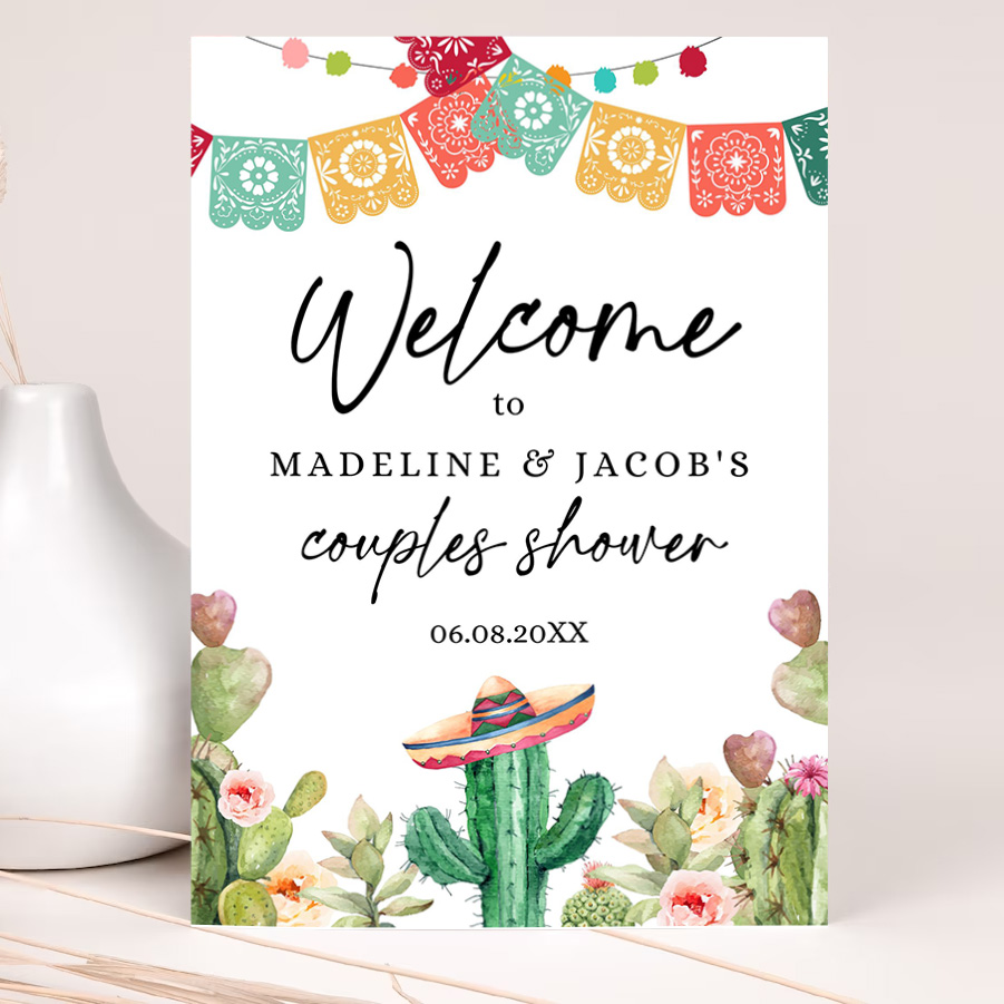 editable fiesta cactus welcome sign couples shower welcome desert mexican succulent taco bout love succulent 2
