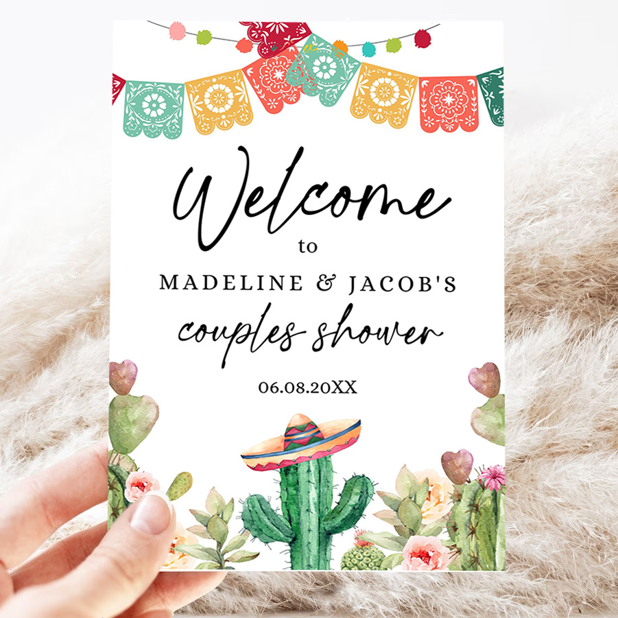 editable fiesta cactus welcome sign couples shower welcome desert mexican succulent taco bout love succulent 3
