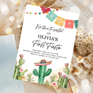 editable fiesta invitation first fiesta birthday mexican cactus succulent desert floral girl kids printable invitation 1