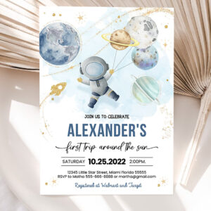 editable first trip around the sun outer space first birthday invitation galaxy blast off printable invitation 5