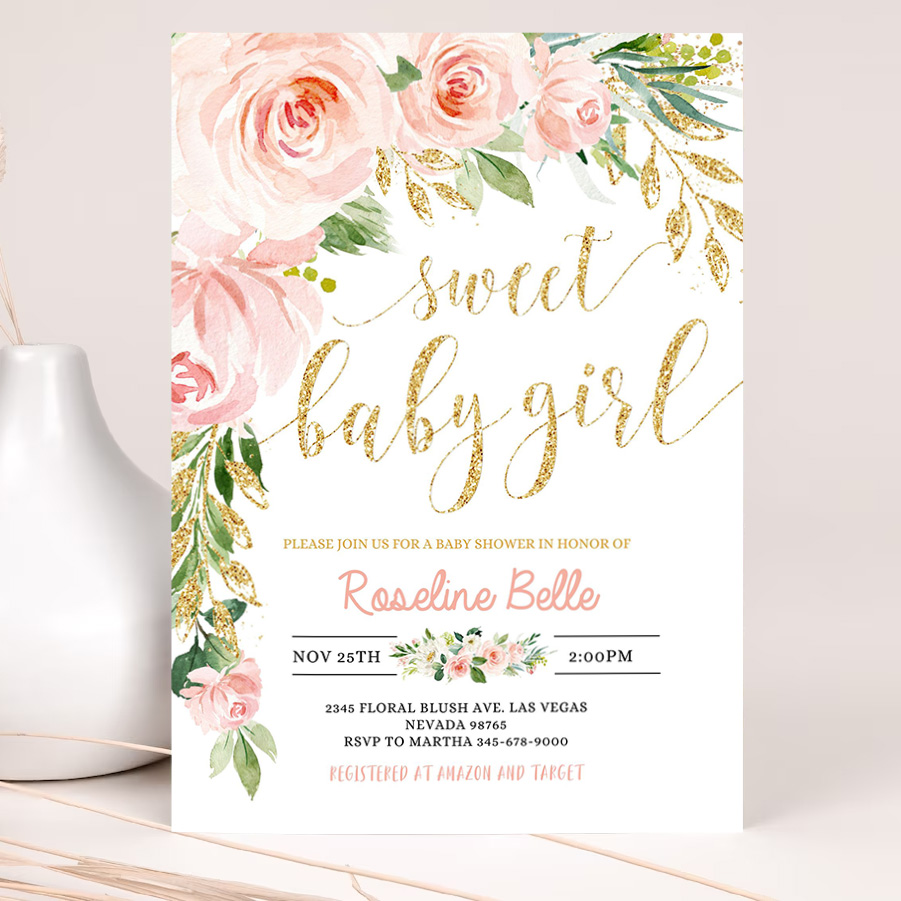 editable floral invitation blush pink floral baby shower invitation printable baby shower invite template sweet baby girl 2