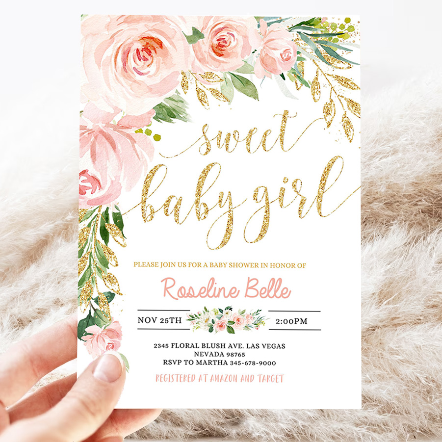 editable floral invitation blush pink floral baby shower invitation printable baby shower invite template sweet baby girl 3
