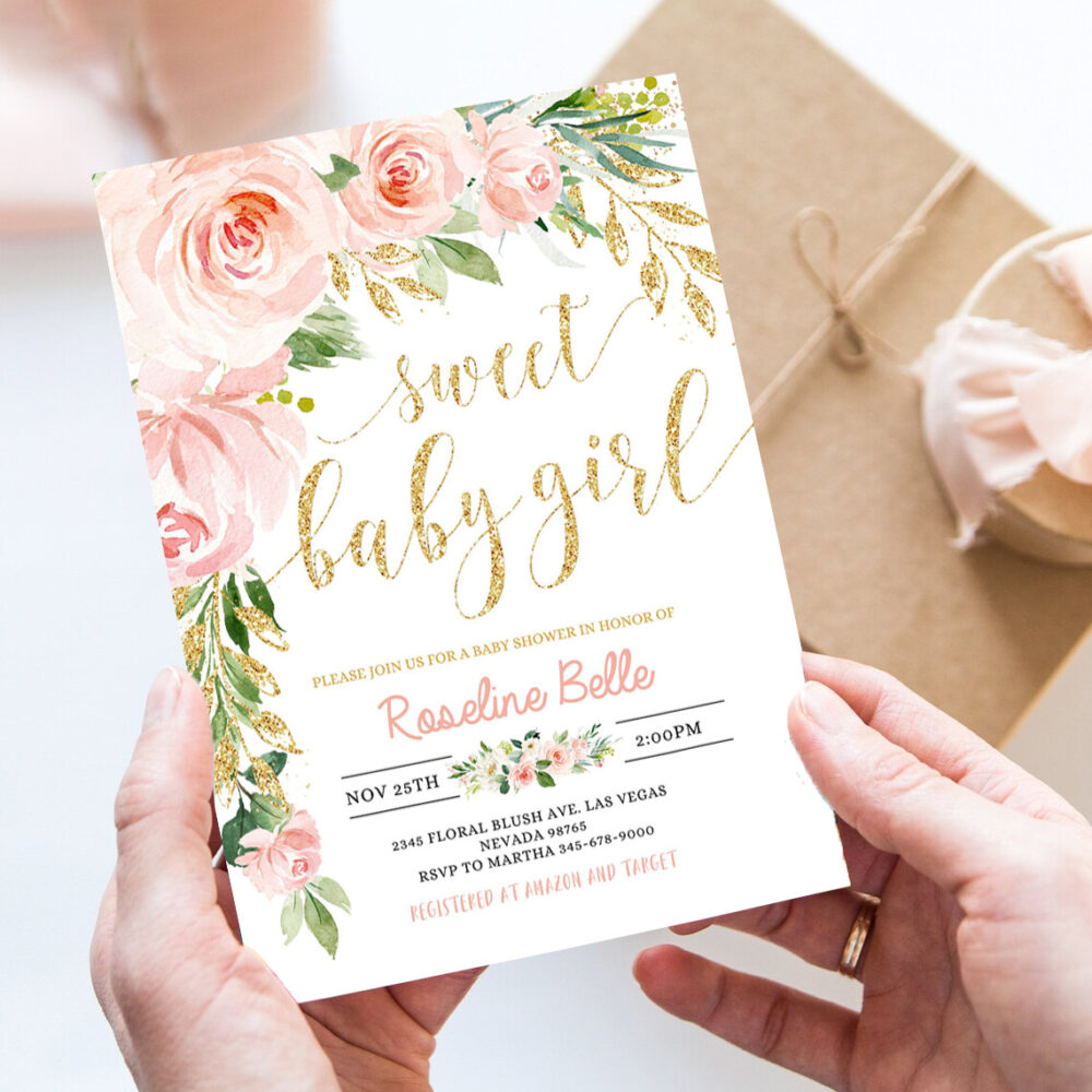 editable floral invitation blush pink floral baby shower invitation printable baby shower invite template sweet baby girl 7