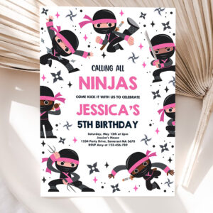 editable girl ninja birthday party invitation pink karate birthday warrior birthday party martial arts ninja party 5