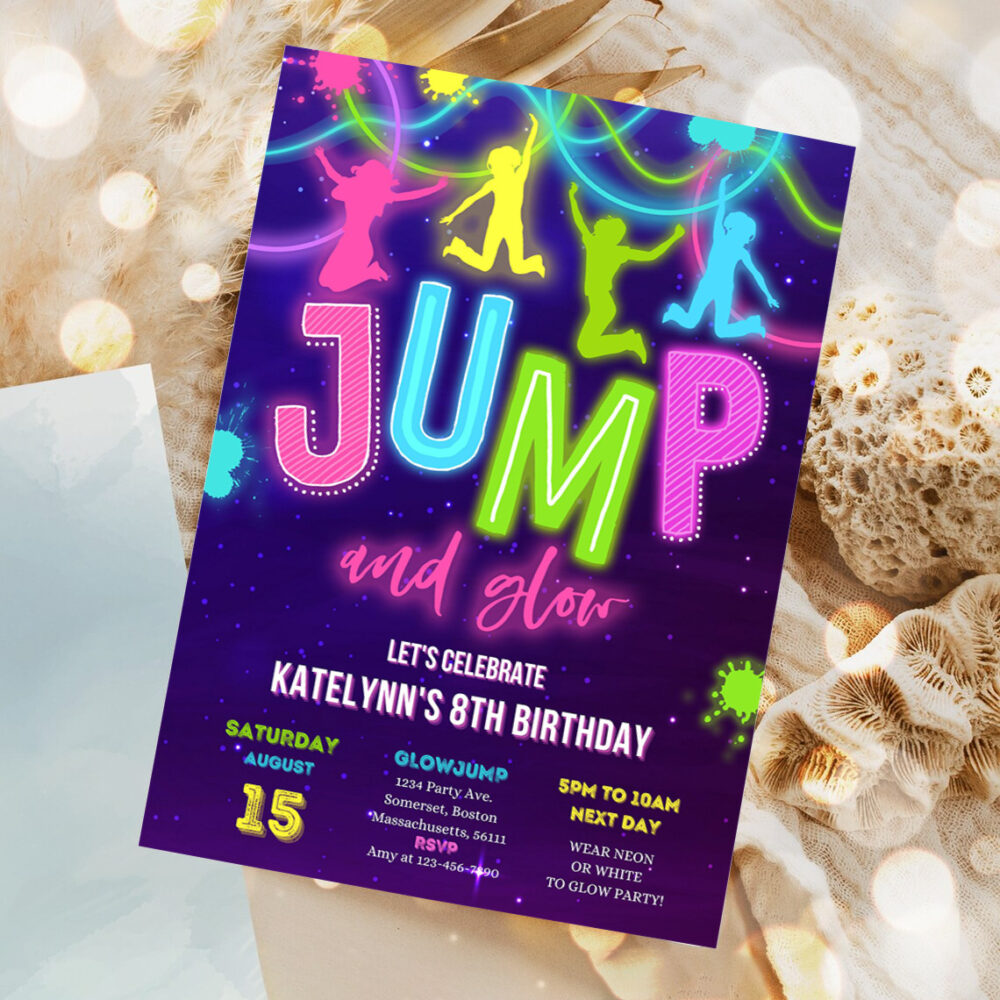 editable glow jump invitation neon jump birthday invite jump and glow party bounce house glow in the dark jump party 1