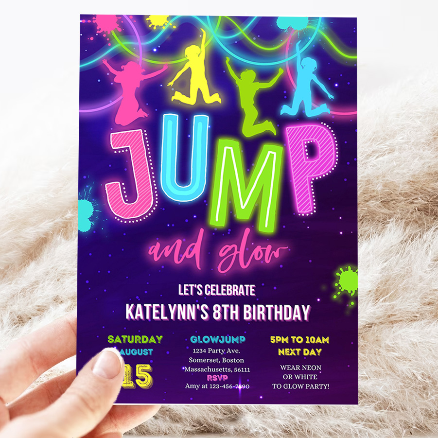 editable glow jump invitation neon jump birthday invite jump and glow party bounce house glow in the dark jump party 3