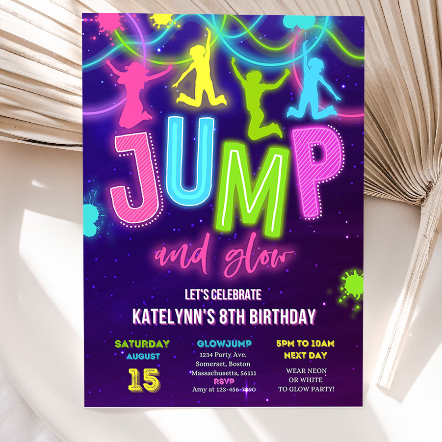 editable glow jump invitation neon jump birthday invite jump and glow party bounce house glow in the dark jump party 5