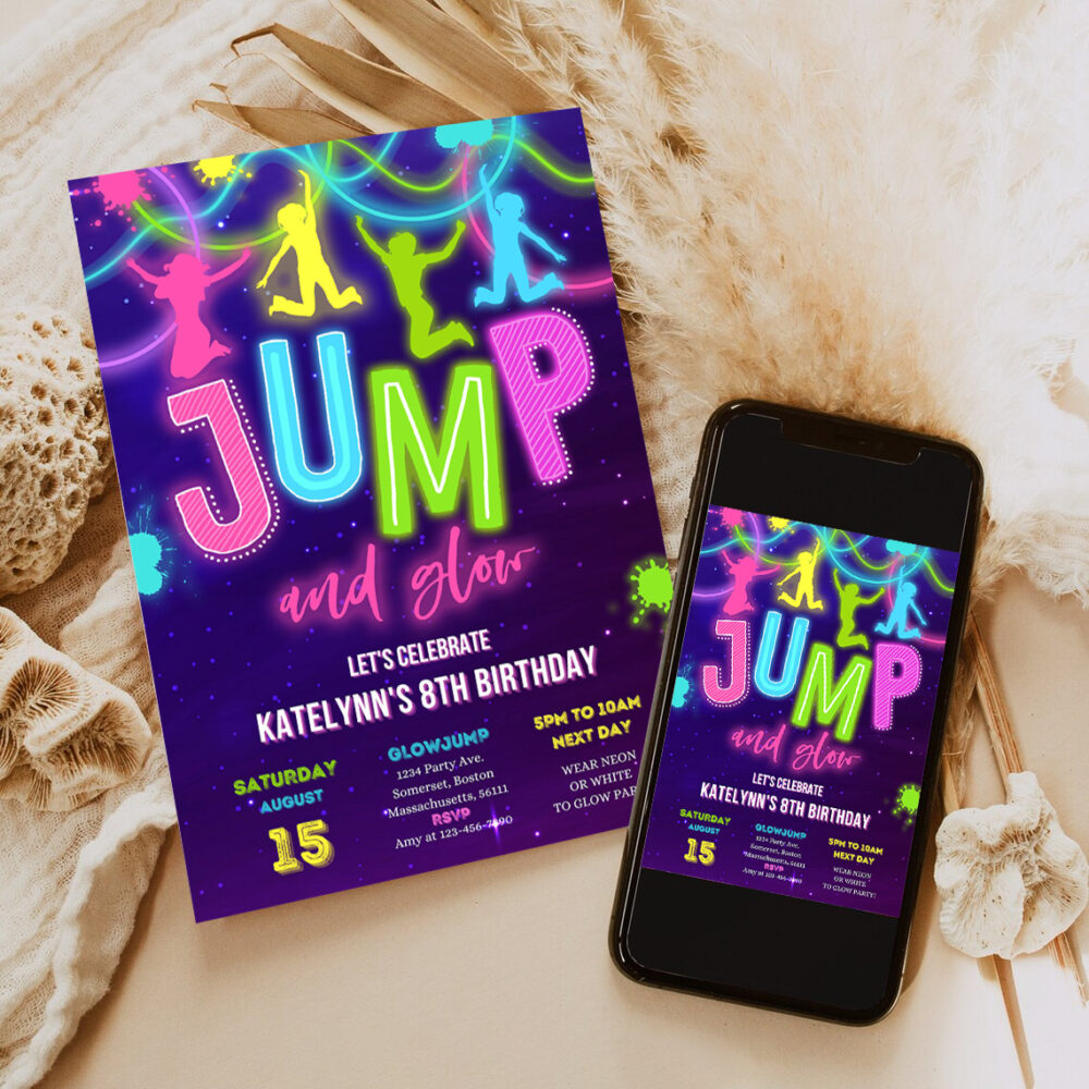 editable glow jump invitation neon jump birthday invite jump and glow party bounce house glow in the dark jump party 6