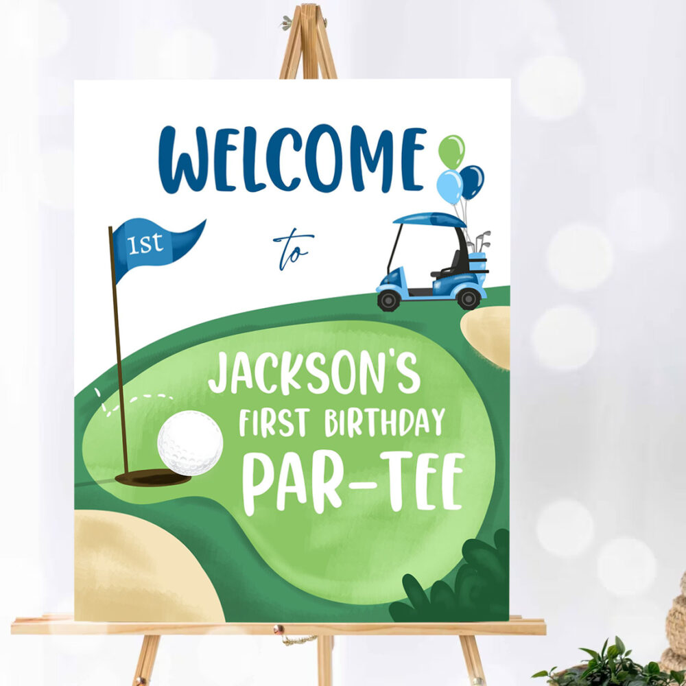 editable golf birthday welcome sign 1st birthday boy hole in one party first birthday par tee golfing golf welcome birthday 3