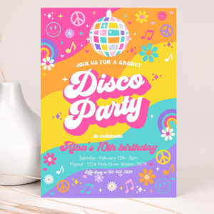 editable groovy disco party invitation retro hippie floral 70s disco birthday party hippie disco dance birthday party 2