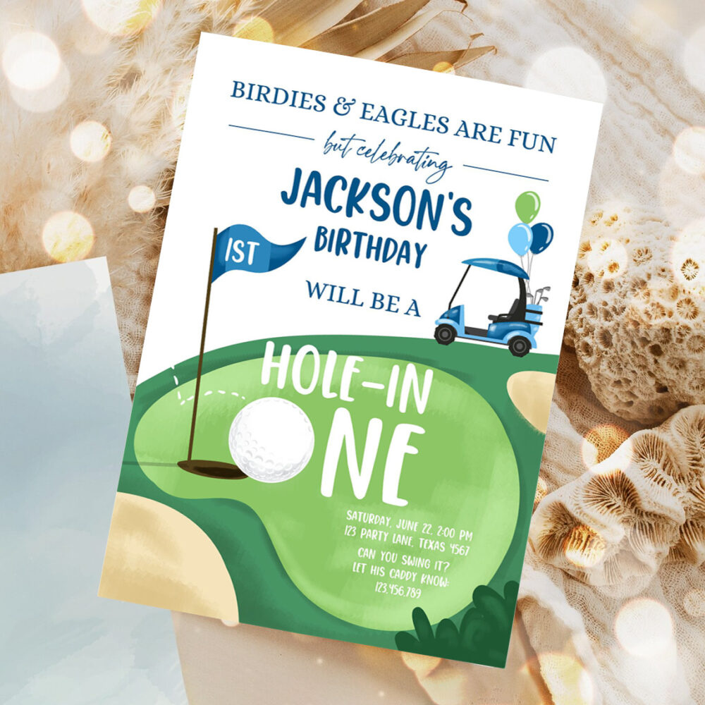 editable hole in one birthday invitation golf first birthday par tee golf invite boy golfing party birthday 1