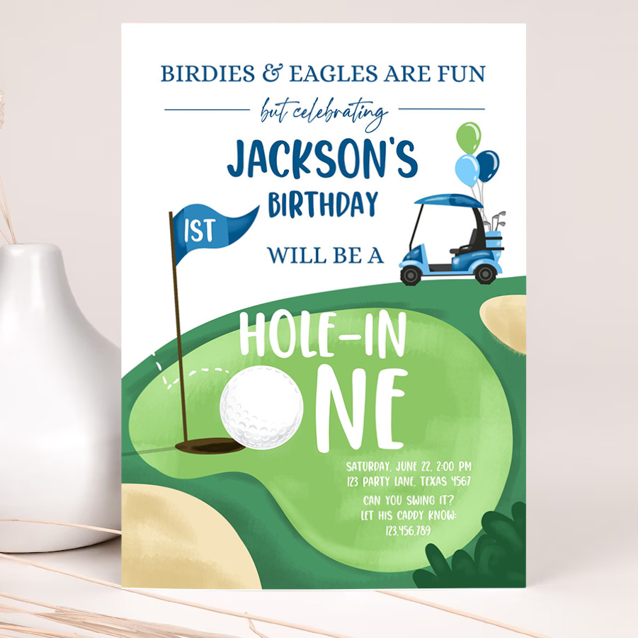 editable hole in one birthday invitation golf first birthday par tee golf invite boy golfing party birthday 2